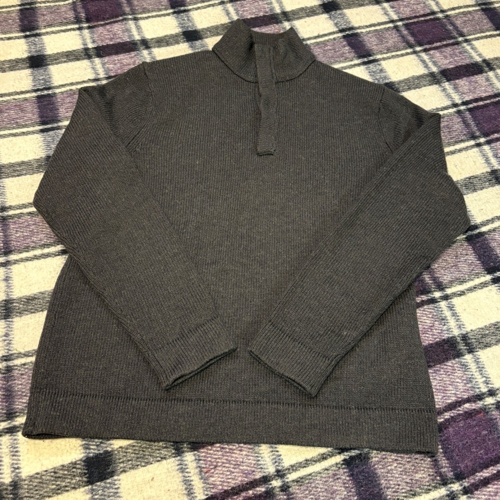 Banana Republic Mens Extra Fine Merino Wool‎ Pullover Buttons Dark Gray Large